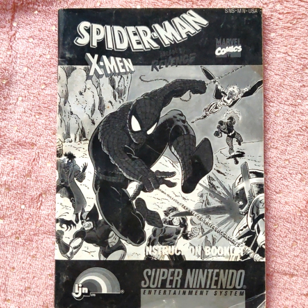 Super Nintendo instruction booklet for Spider-Man X-Men marvel comics